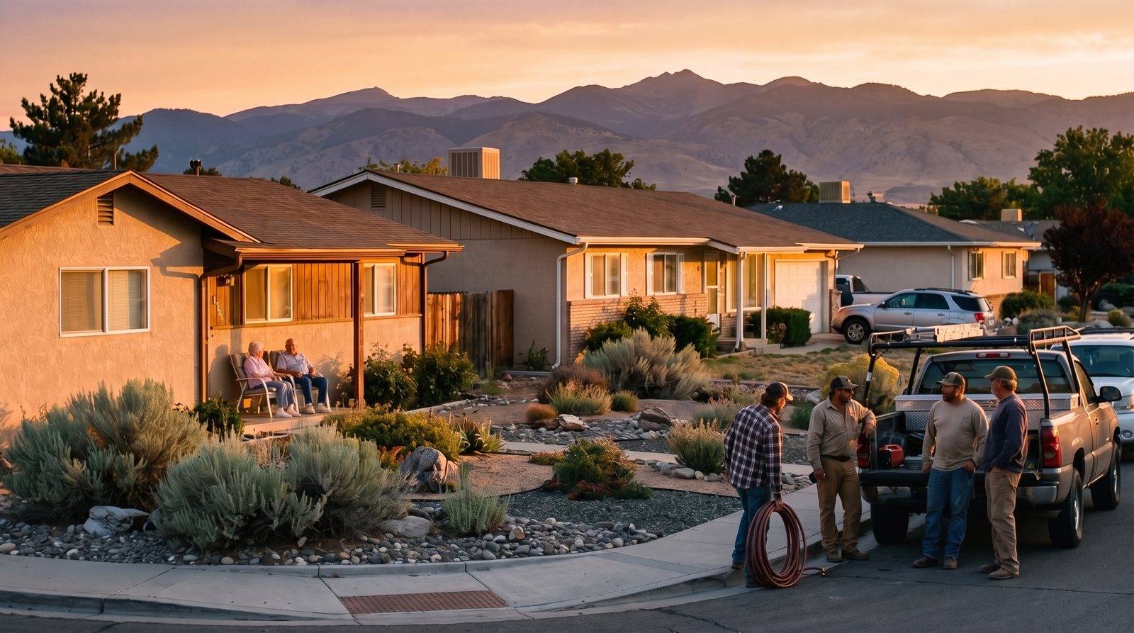 Independent mobile mechanic repairing a car engine in a residential driveway in Reno, Nevada